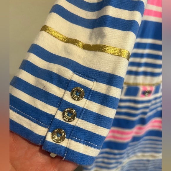 Lilly Pulitzer Lena Shift Dress Lapis Blue Tiki Stripe Stretch Medium
(M) - Picture 2 of 10